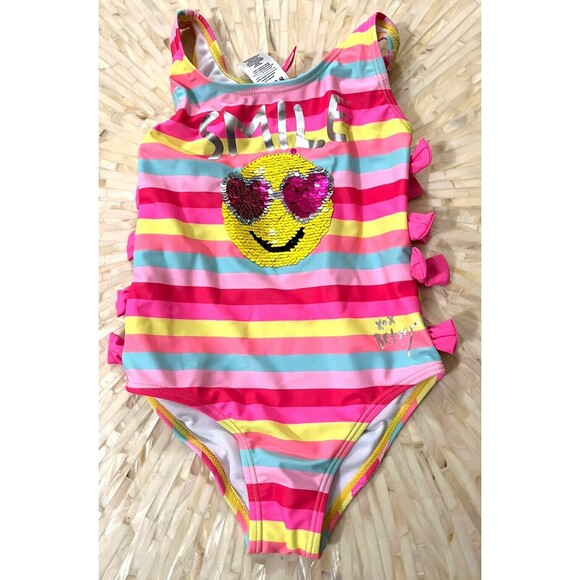 Betsey Johnson Swimsuit Tank 1 Piece Swimwear Pink Embellished Heart Girls 5 NWT - Picture 1 of 2